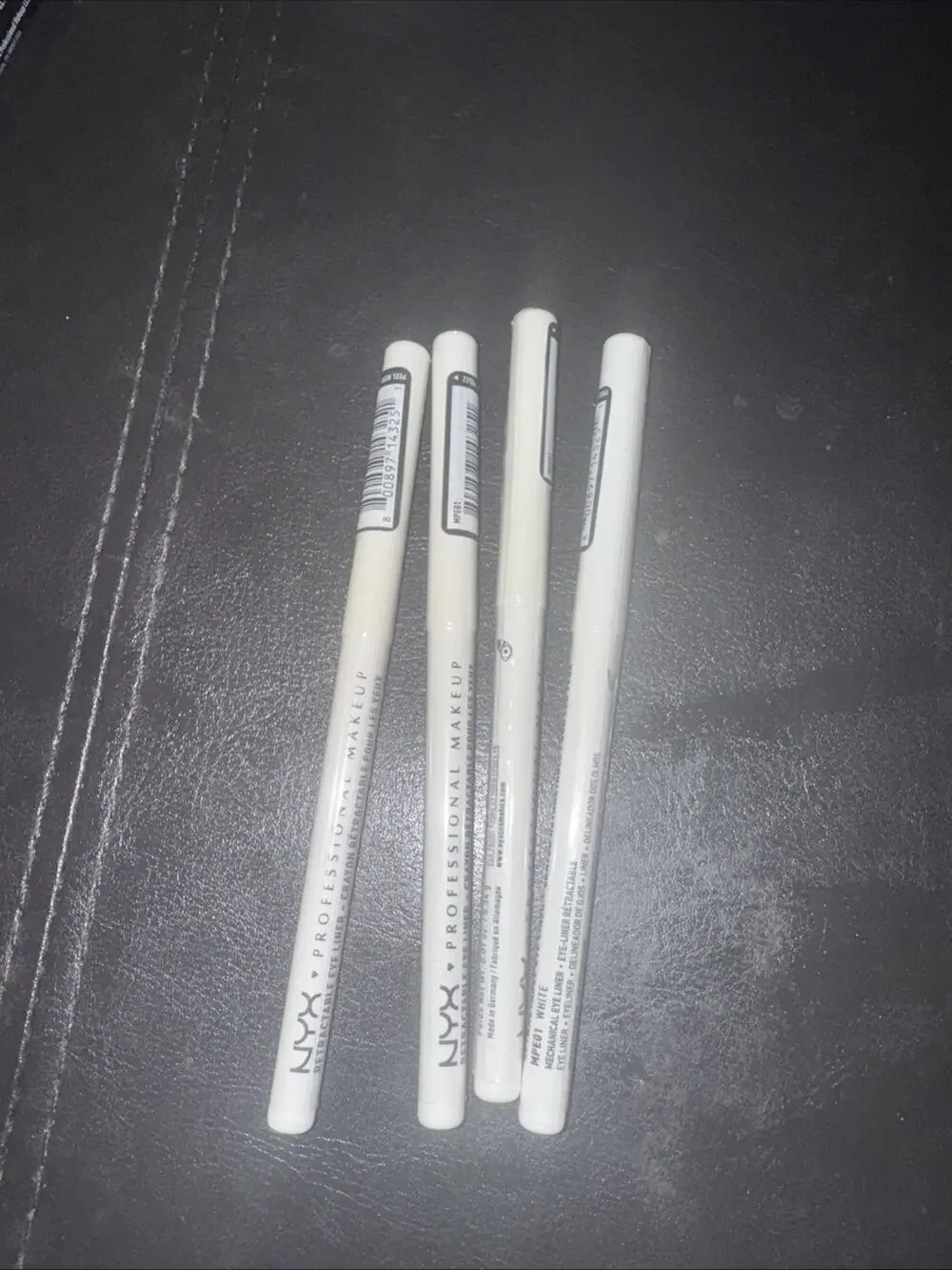 4 NYX Makeup Retractable Eye Liner Pencil Crayon in White FULL SIZE 0.01 oz